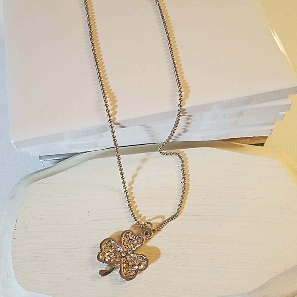 St Patrick's Clover Faux Diamond Charm Necklace.